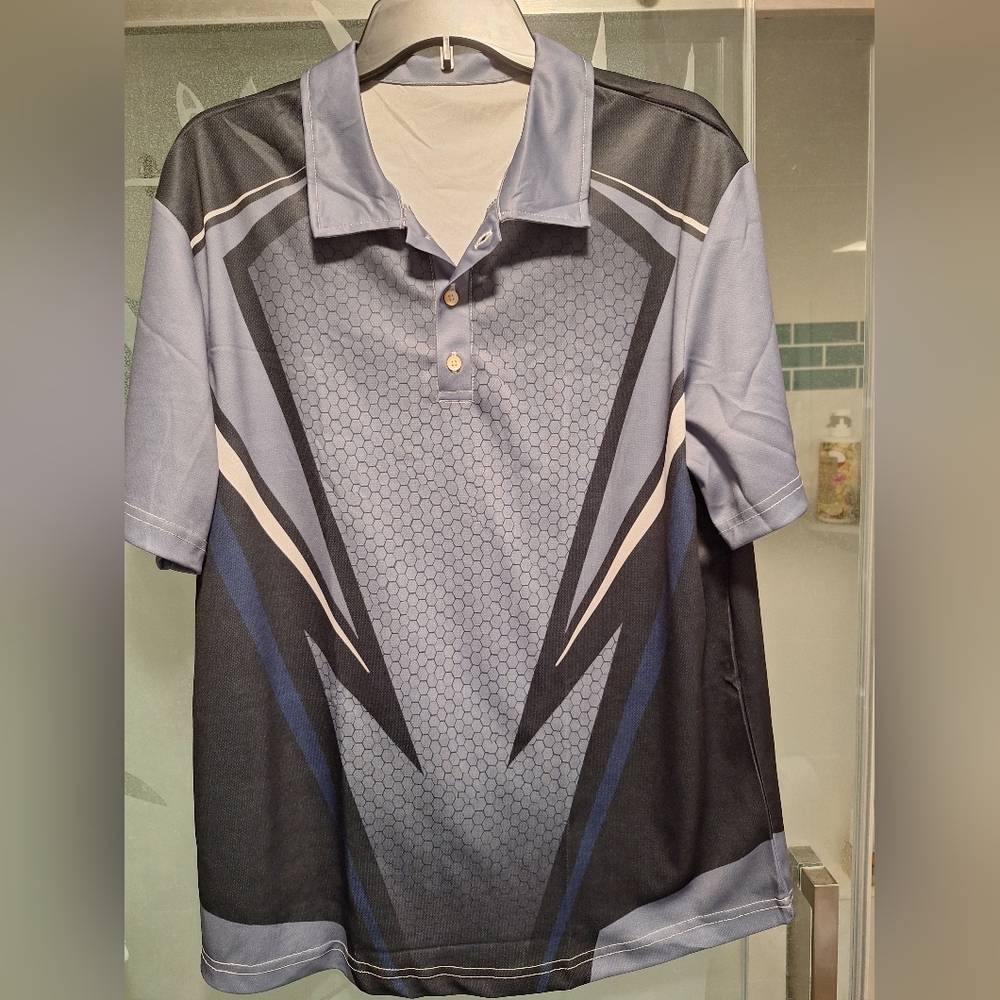 Men's Blue and Gray Polo Golf Shirt